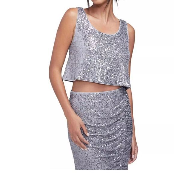 Wildfox Armidale Silver Sequin Crop Tank Top Sz M Glam Taylor Swift Eras Tour - Picture 1 of 9